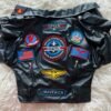 Top Gun Black Leather Dog Jacket – Aviator Style with Embroidered Patches